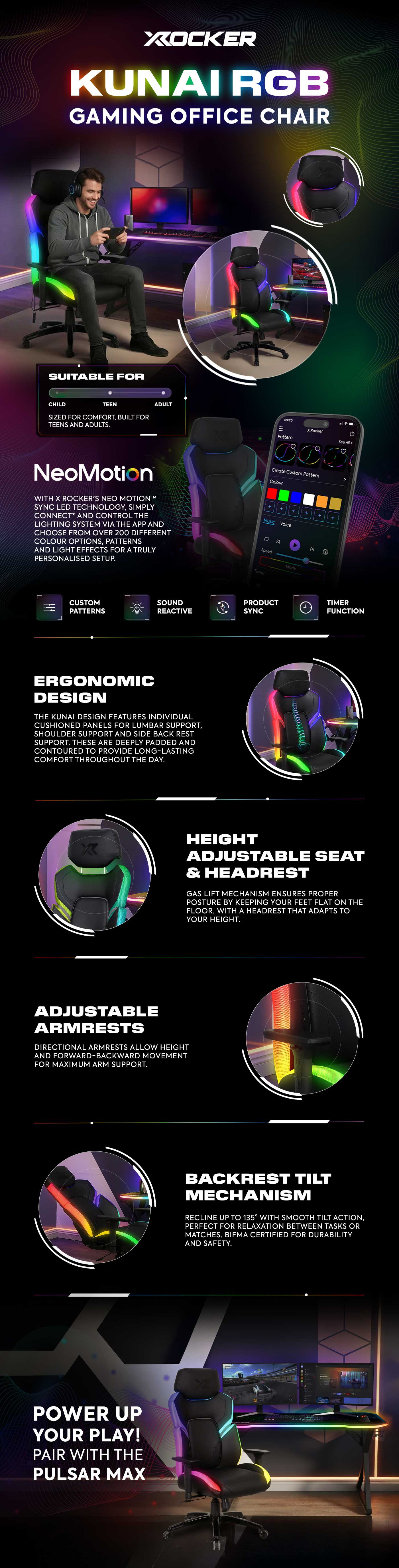 XRocker Kunai RGB Gaming Office Chair
