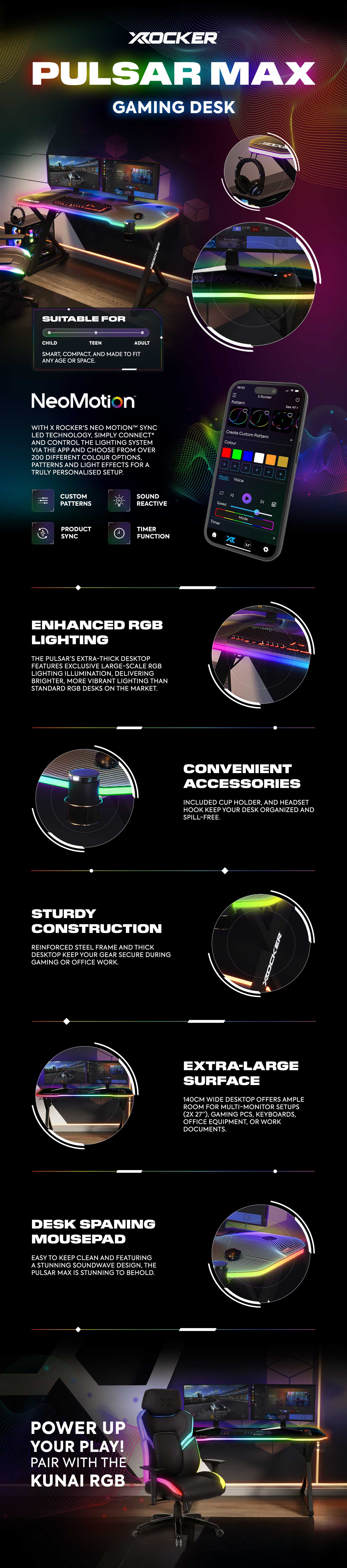 26P3W3 XRocker Pulsar Max Gaming Desk