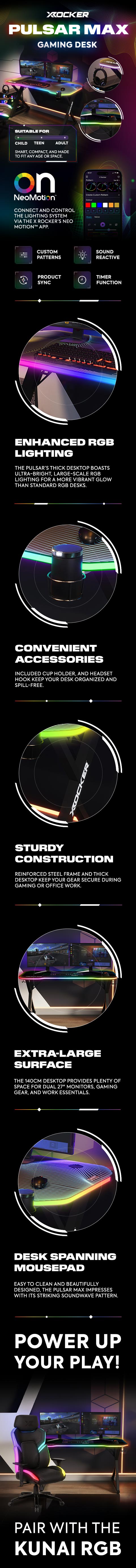 26P3W3 XRocker Pulsar Max Gaming Desk