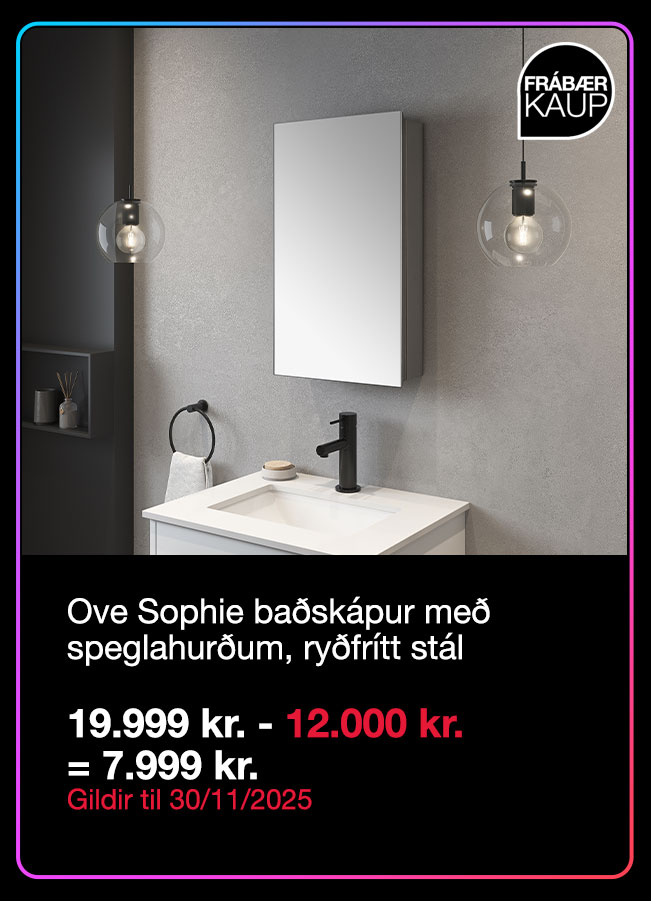 Ove Sophie ba&eth;sk&aacute;pur me&eth; speglahur&eth;um, ry&eth;fr&iacute;tt st&aacute;l