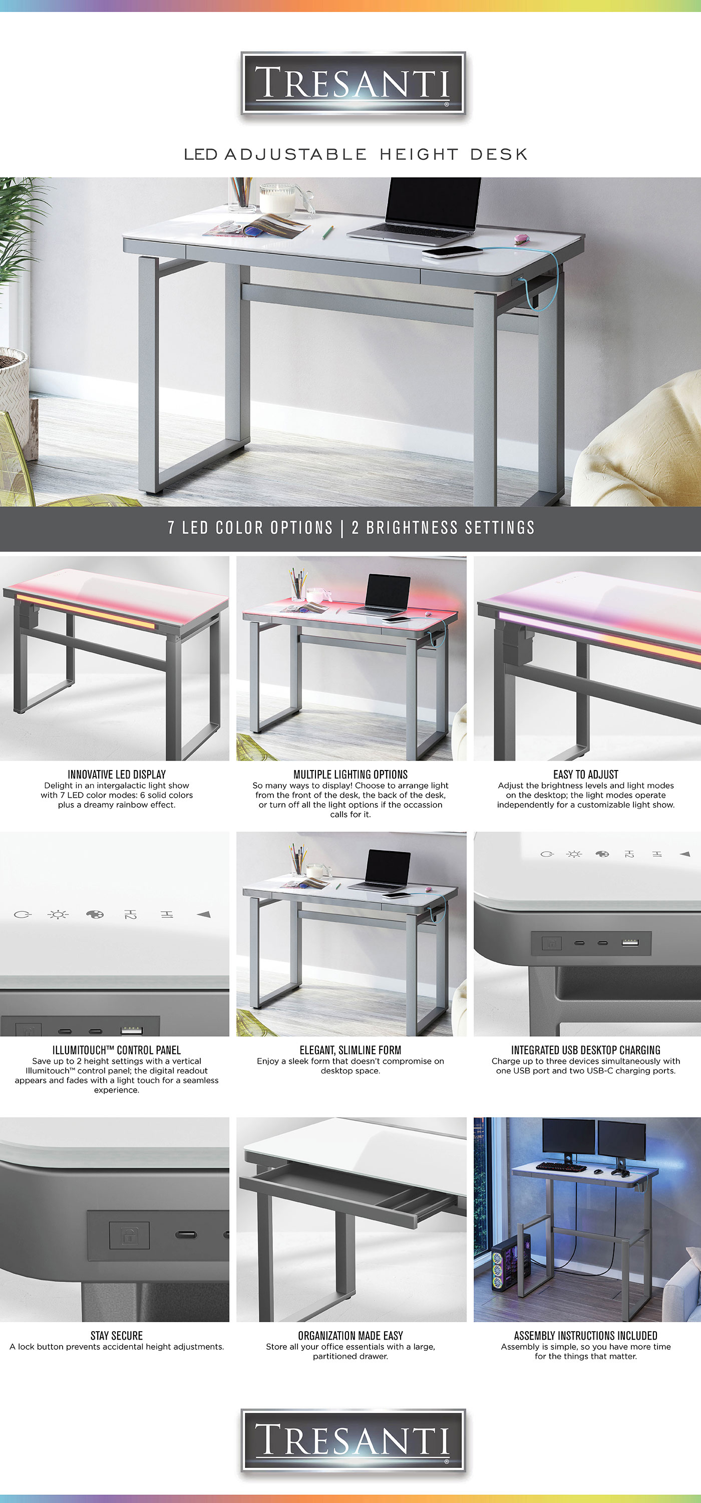 Tresanti Led Adjustable Height Desk