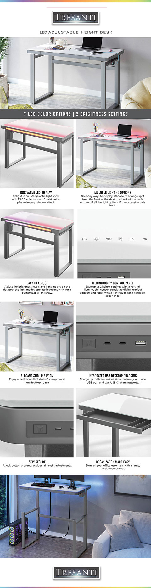 Tresanti Led Adjustable Height Desk