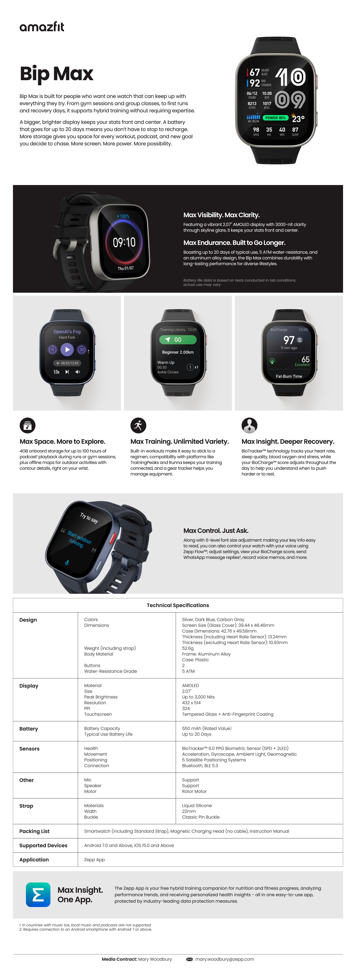 Amazfit Bip Max Silver Smart Watch