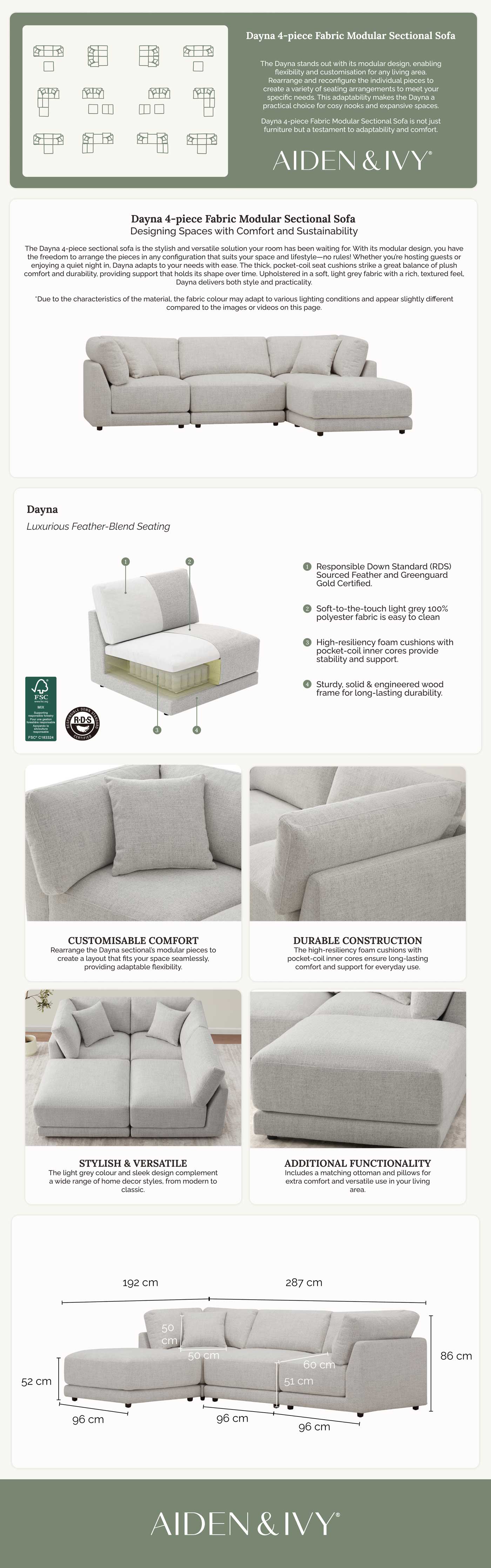 Dayna 4 piece Fabric Modular Sectional Sofa