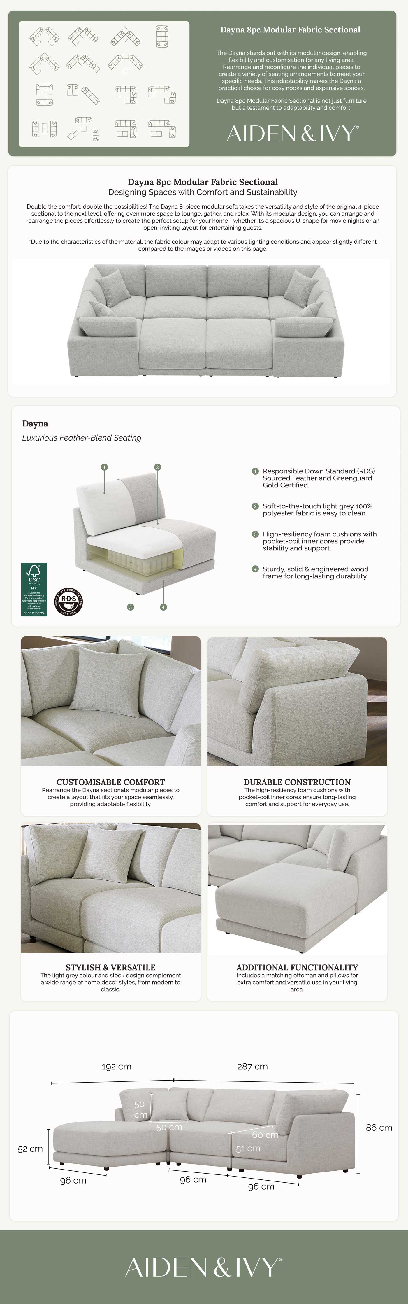 Dayna 8pc Modular Fabric Sectional