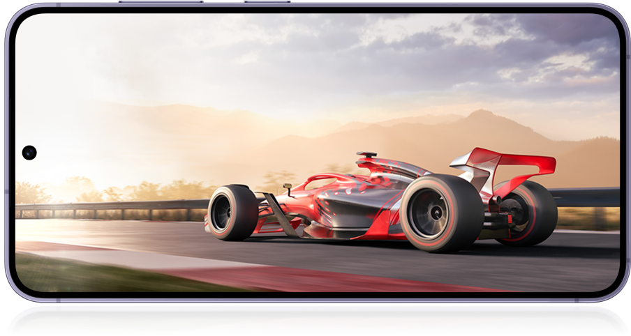 Photo of the Samsung Galaxy device playing a racing game.