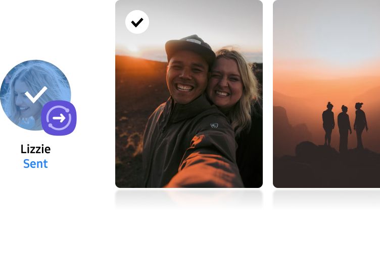 A quick share logo and two recent pictures of groups of friends in the desert being shared with a contact