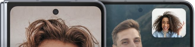 ZFold5 open showing the very top of the phone showcasing a video call