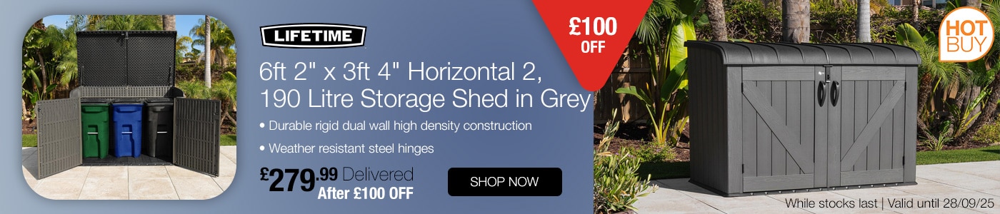 Lifetime 6ft 2" x 3ft 4" Horizontal 2, 190 Litre Storage Shed in Grey