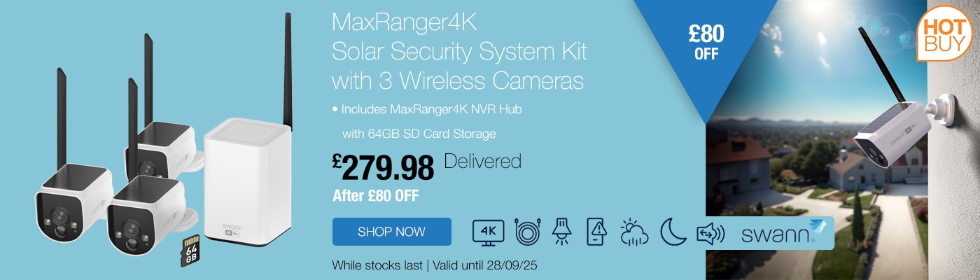 Swann MaxRanger4K Solar Security System Kit with 3 Wireless Cameras