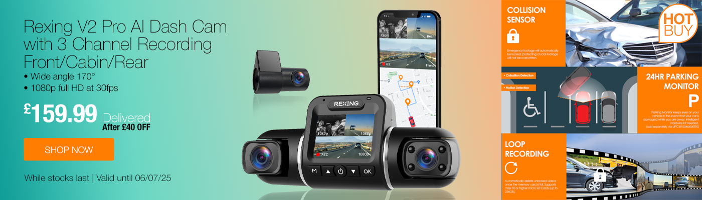 Rexing V2 Pro AI Dash Cam with 3 Channel Recording
