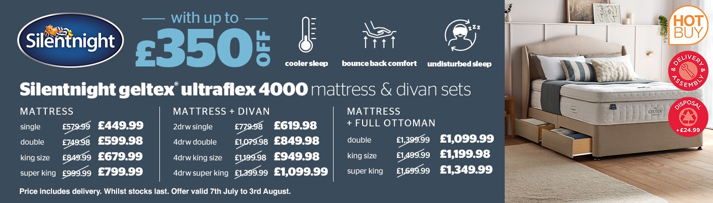 Silentnight Geltex 4000 Pocket Boxtop Mattress & Sandstone Full Ottoman Divan in 3 Sizes
