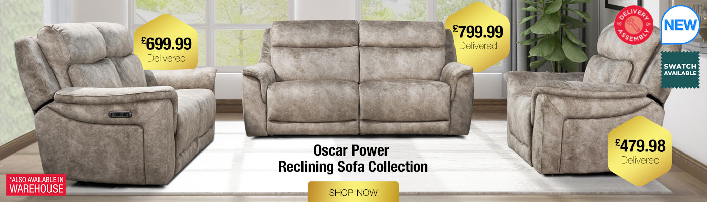 Oscar Grey Fabric Power Reclining Sofa with Power Headrest