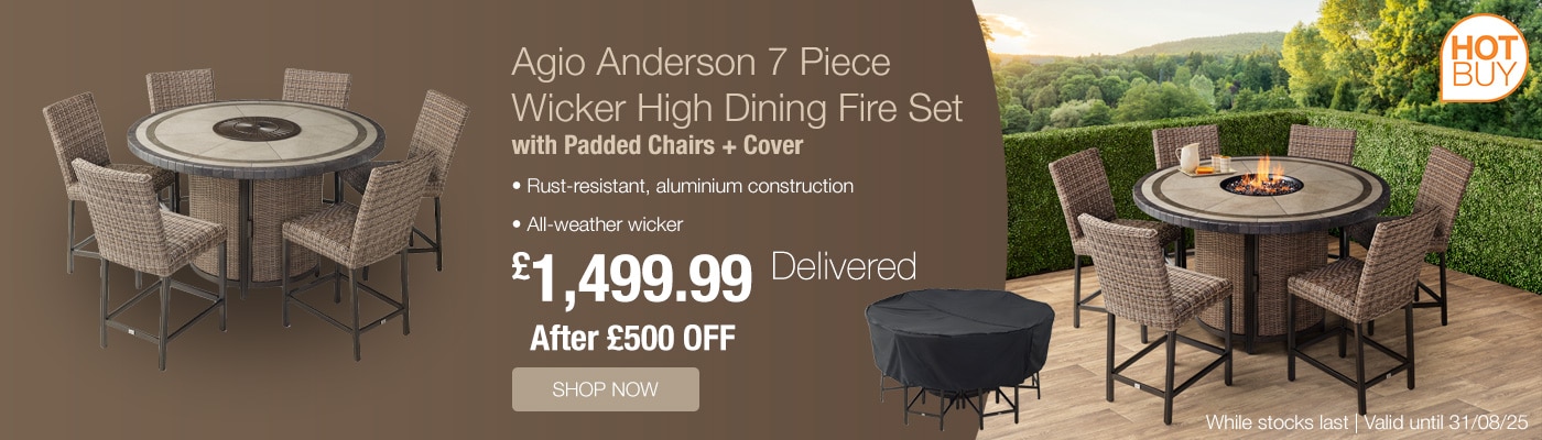 Agio Anderson 7 Piece Wicker High Dining Fire Set