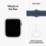 Apple Watch Series 9 Cellular, 45mm Silver Aluminium Case with Storm Blue Sport Band M/L, MRMH3QA/A
