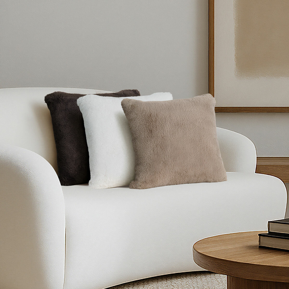 Super soft faux fur pillows in three colours