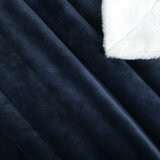 Detail of Navy ridged blanket with white sherpa lining