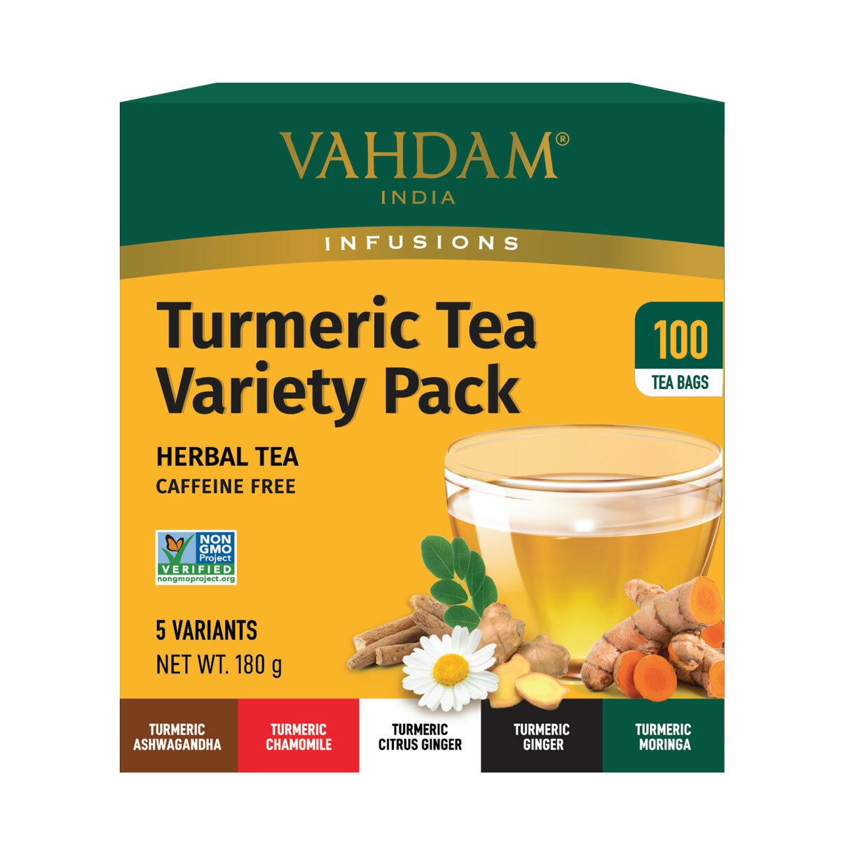 Vahdam Turmeric Tea Variety, 100 Pack images