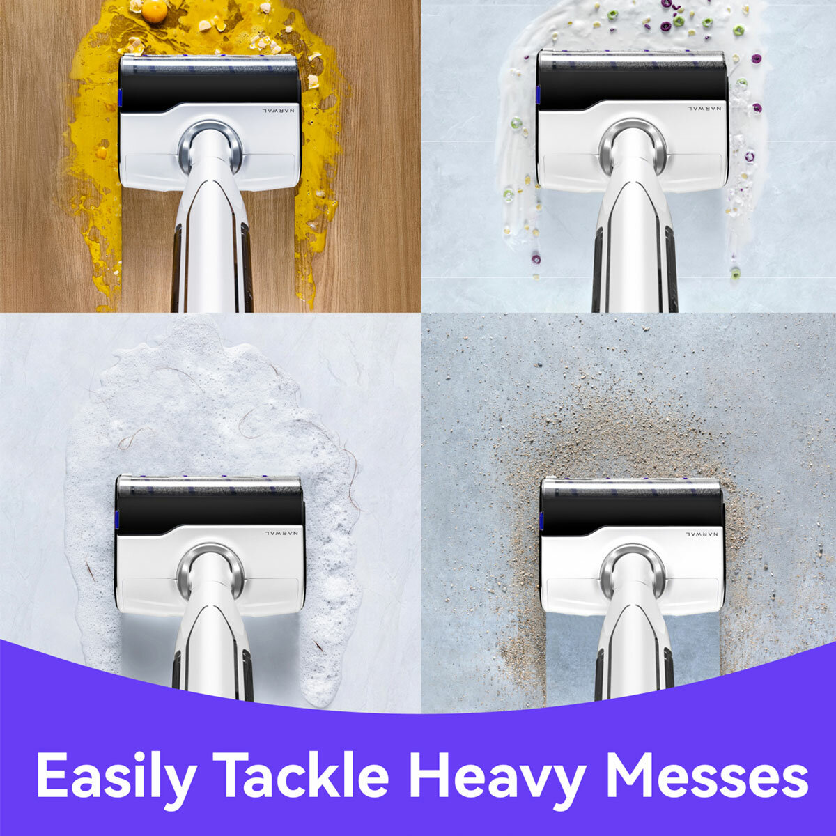 Lifestyle image of Narwal S20 Wet & Dry Vacuum Cleaner tackling heavy messimages