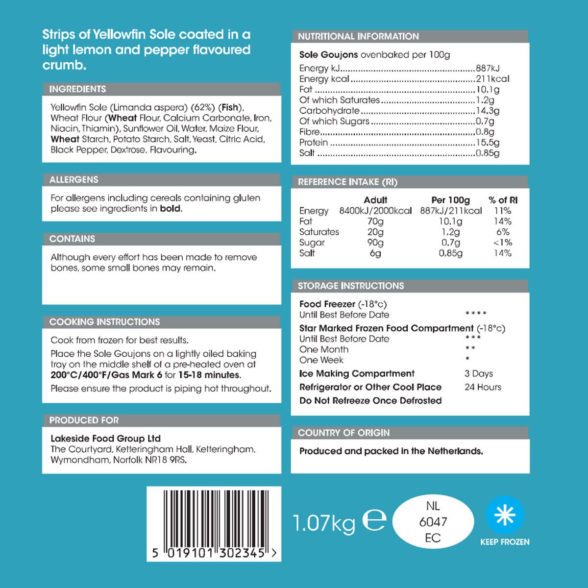 Back of Pack of Lemon and Pepper Sole Goujonsimages