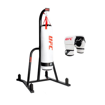 UFC Single Station Bag Stand with MMA 25kg Punch Bag and 8oz Sparring Gloves in 2 Colours and 2 Glove Sizes