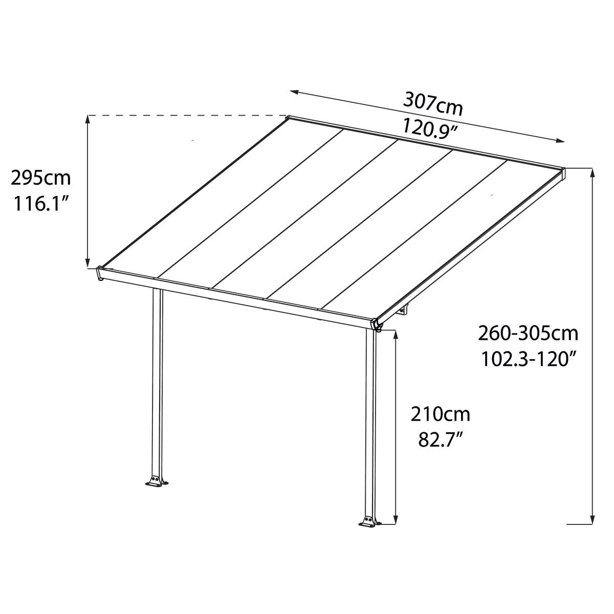 Palram Feria 3 Patio Cover in Grey line drawingimages