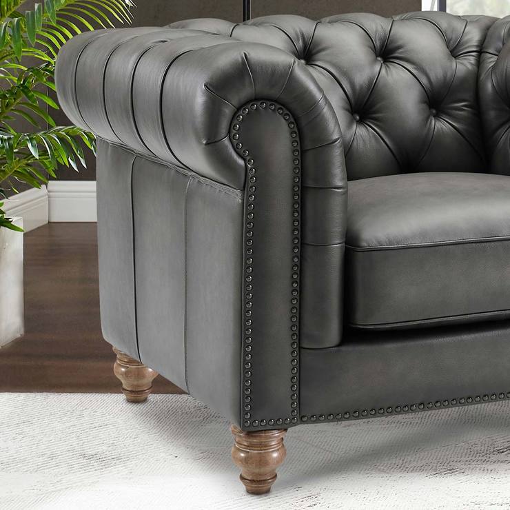 Allington Grey Leather Chesterfield Armchair Costco UK