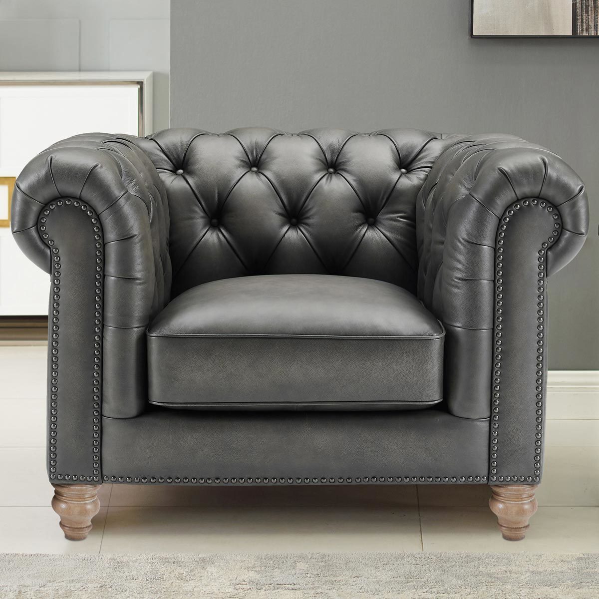 allington grey leather chesterfield armchair  costco uk