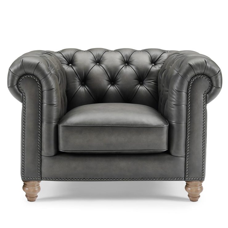 Allington Grey Leather Chesterfield Armchair | Costco UK