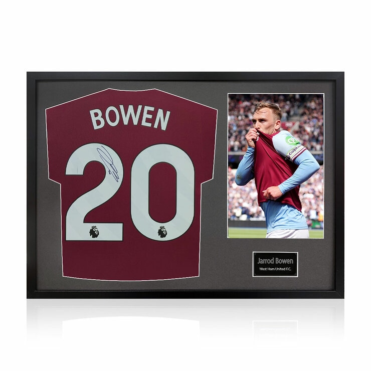 Jarrod Bowen Signed Framed WHU Football Shirt including 1 Photo in Black
