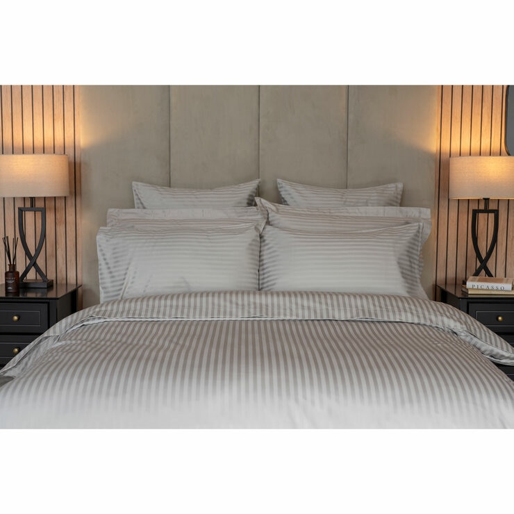 Belledorm 540 Thread Count Satin Stripe Grey Duvet Cover Set in 3 Sizes