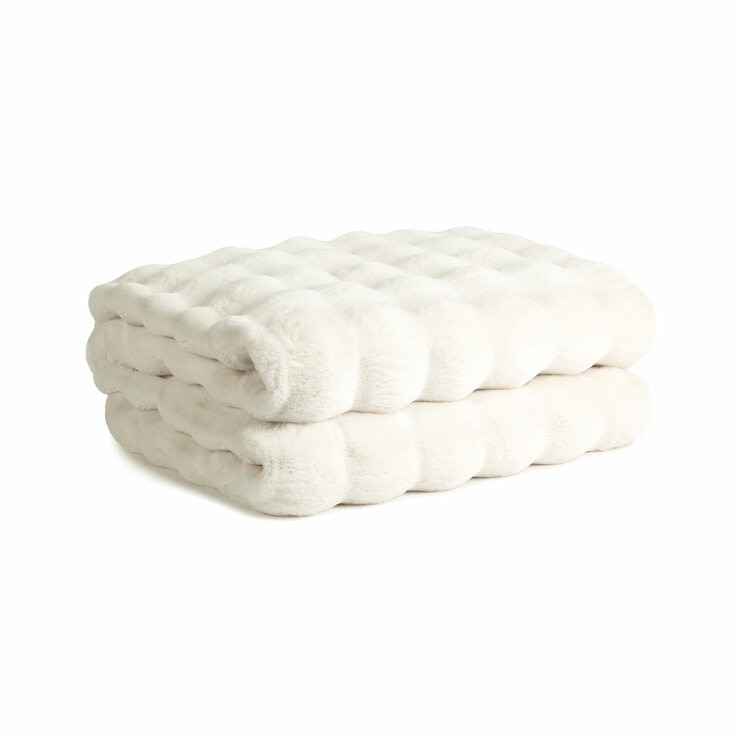 House & Home Faux Fur White Bubble Throw, 152 x 177 cm