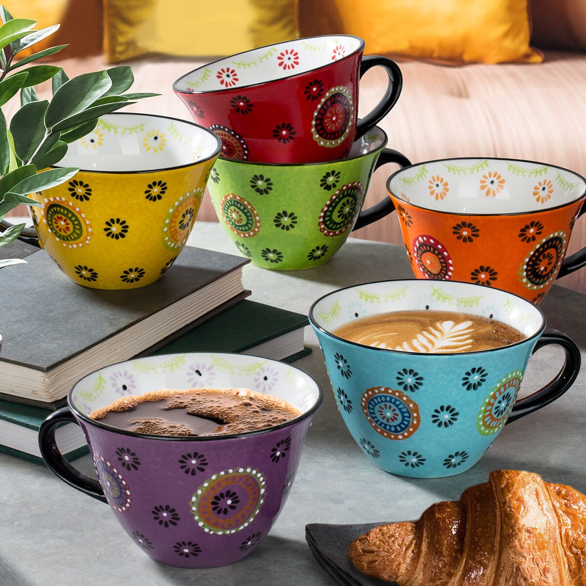 Jumbo Ceramic Mugs, 6 Pack