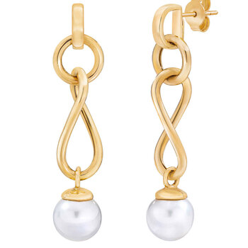 9-9.5mm Cultured Freshwater White Pearl Twist Earrings, 14ct Yellow Gold