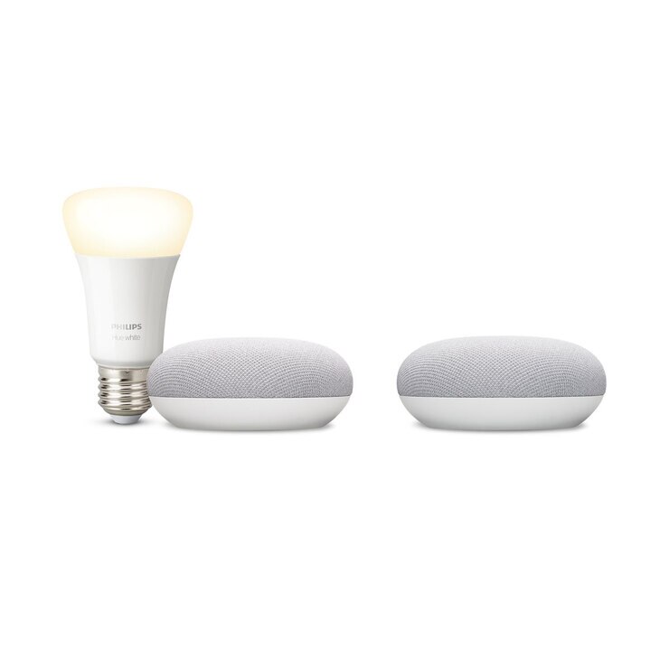 Google Nest Mini x2 with Phillips Hue B22 White Bulb Costco UK