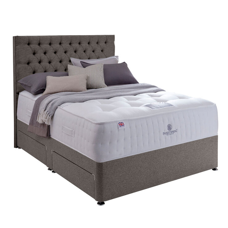 Pocket Spring Bed Company Mulberry Mattress & Pebble Grey Divan with 4 Drawers in 3 Sizes Pocket Spring Bed Company Mulberry Mattress & Pebble Grey Divan with 4 Drawers in 3 Sizes