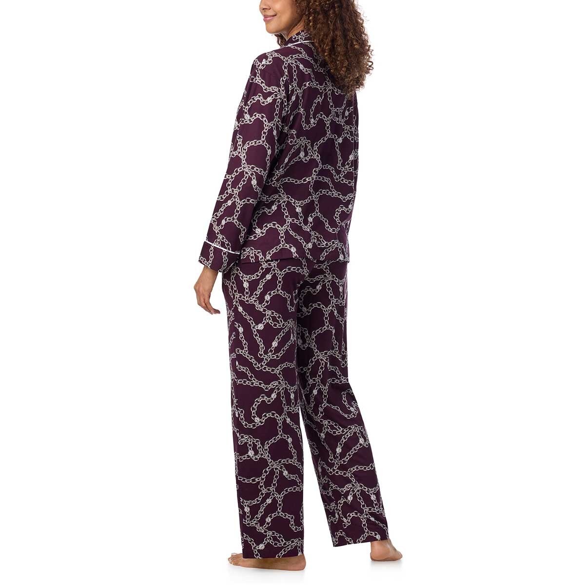 DKNY Women's Notch Collar Pyjama Set in Burgundy