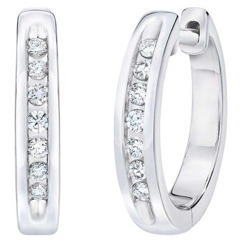 0.12ctw Round Brilliant Cut Diamond Hoop Earrings,14ct White Gold