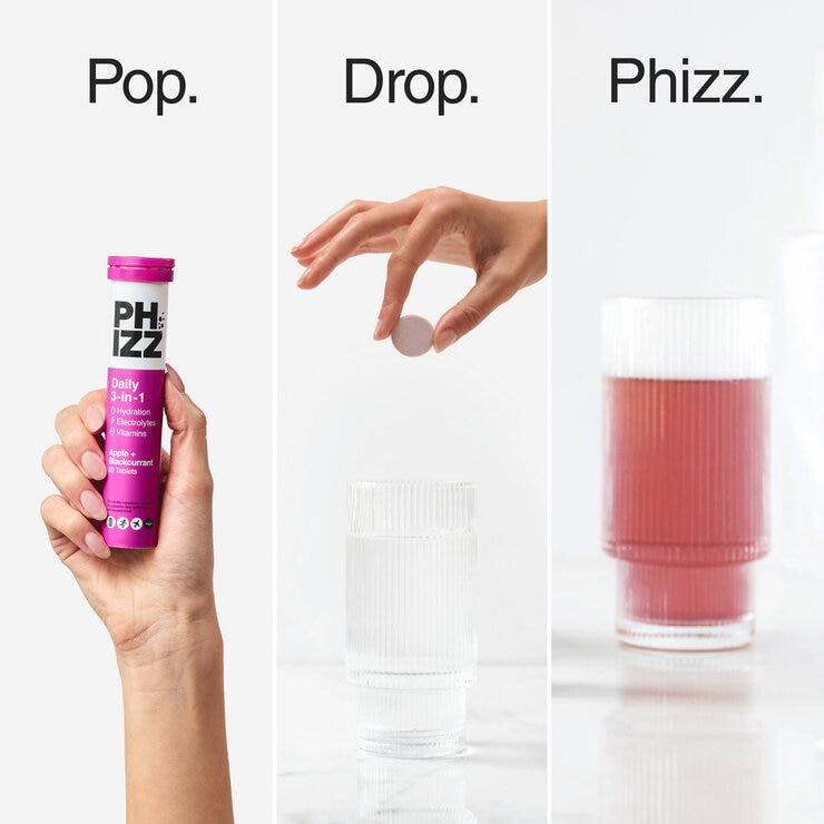 information on Phizz effervescent electrolytes in apple and black currant