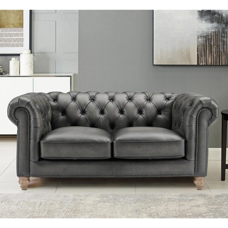 Allington 2 Seater Grey Leather Chesterfield Sofa Costco UK