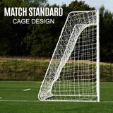 Lifestyle image of the side of the goal, showing the match standard cage design Lifestyle image of the side of the goal, showing the match standard cage design