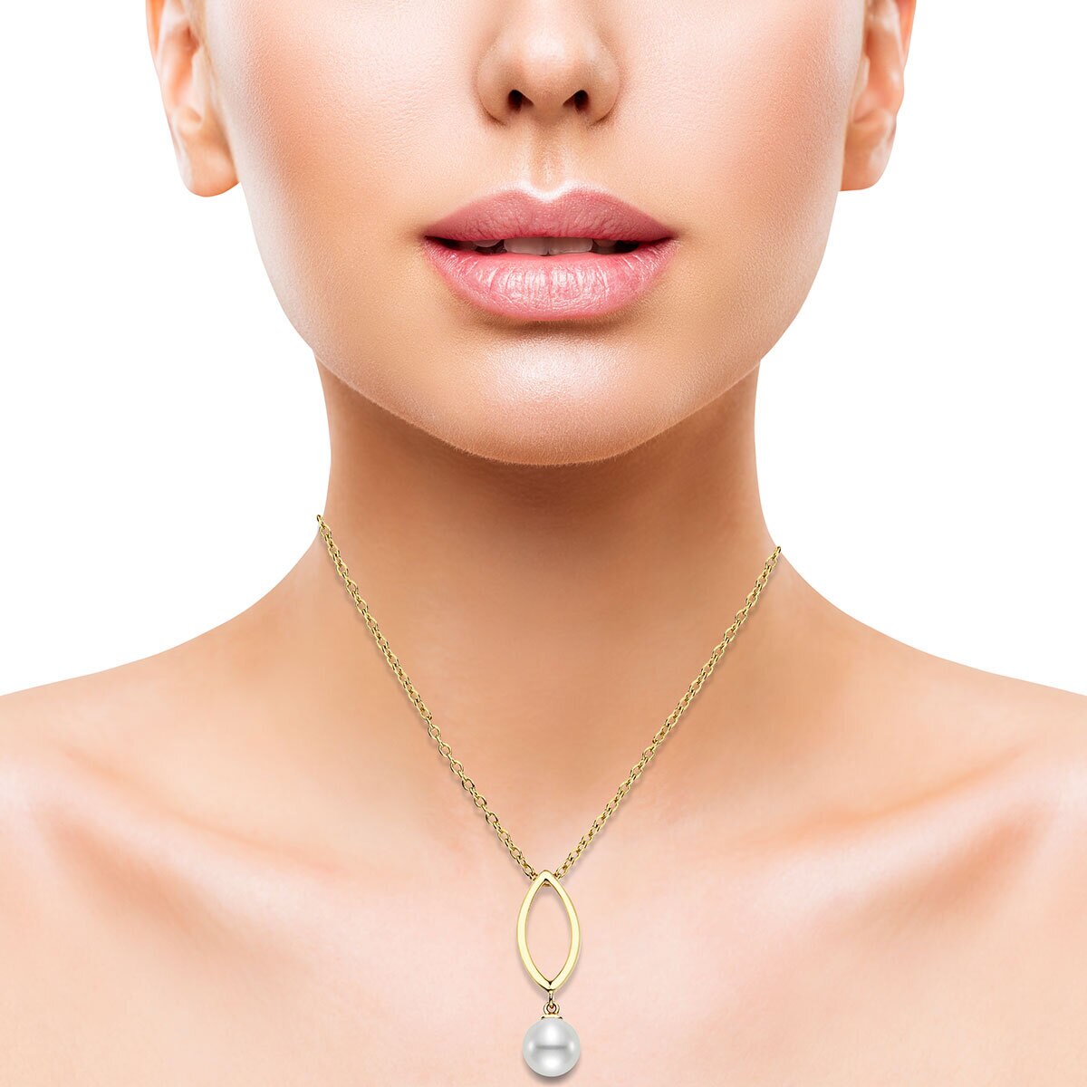 7-7.5mm Freshwater Pearl Marquise Drop Pendant, 18ct Yellow Gold