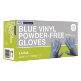 large blue vinyl gloves