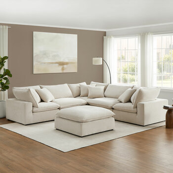 Aiden & Ivy Sereen Cream Fabric 6 Piece Modular Sofa