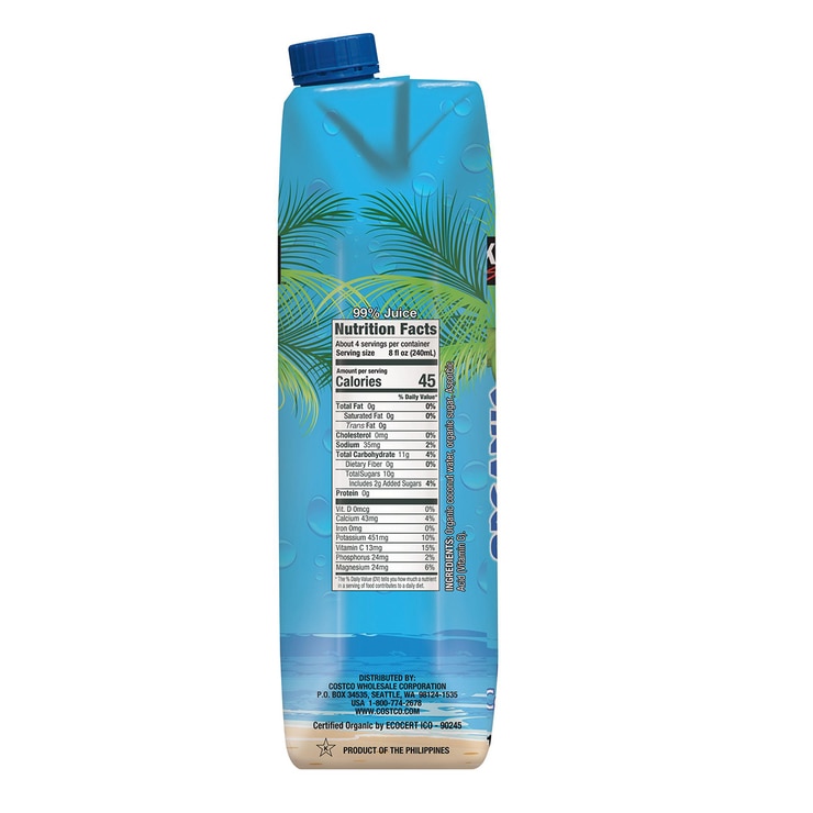 Kirkland Signature Organic Coconut Water, 9 x 1L Costco UK