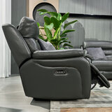 Fletcher Dark Grey Leather Power Reclining 2 Seater Sofa with Power Headrest