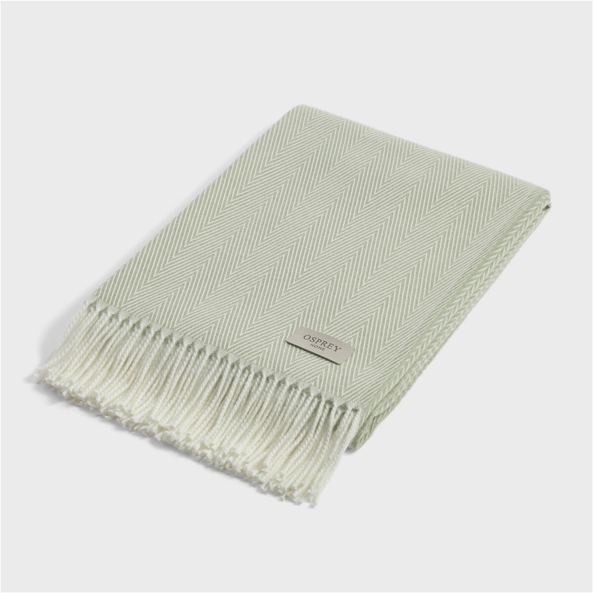 Osprey London Green Herringbone Fringed Throw, 140 x 190 cm