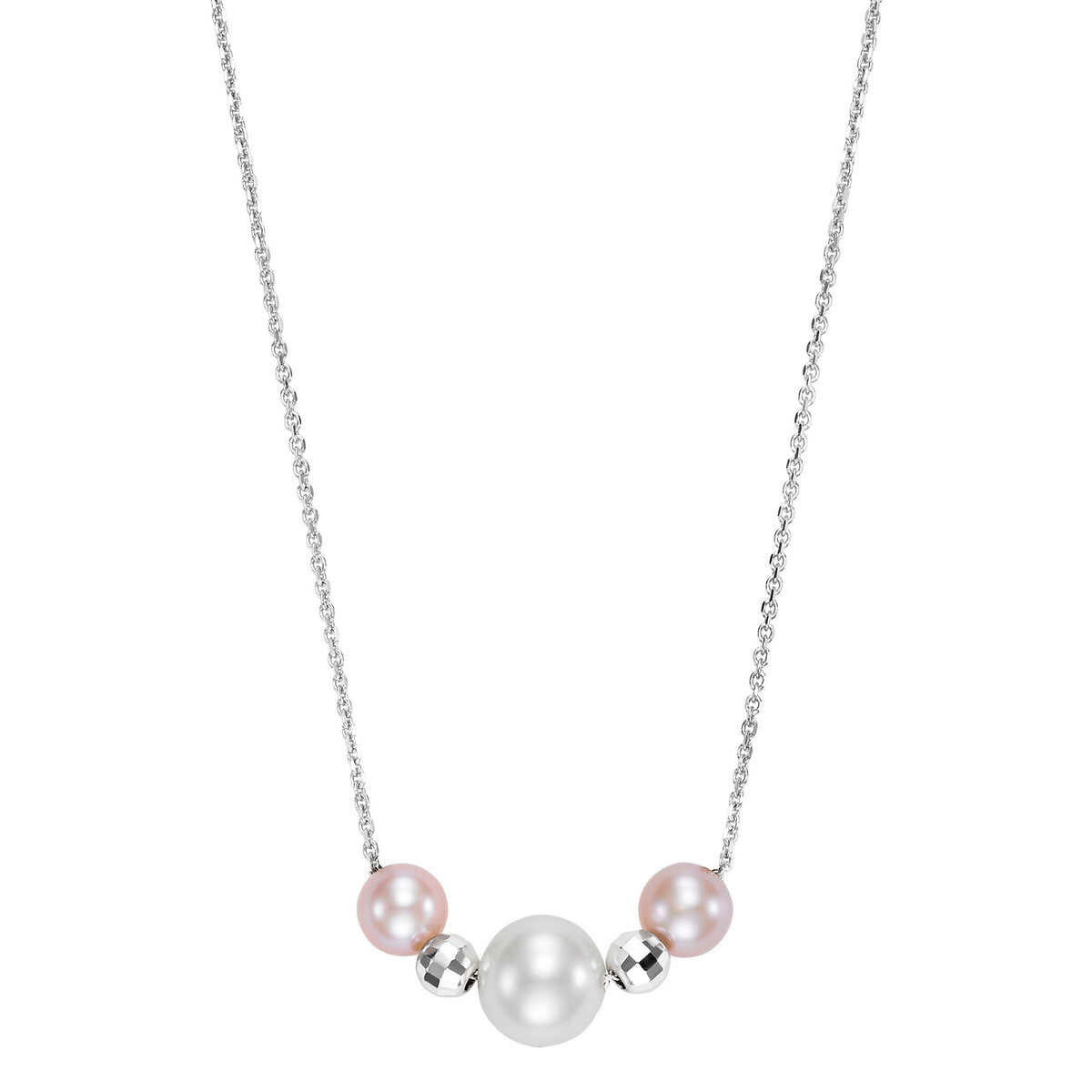5.5-6mm White & 8-8.5mm Pink Cultured Freshwater Pearl Necklace, 14ct White Gold