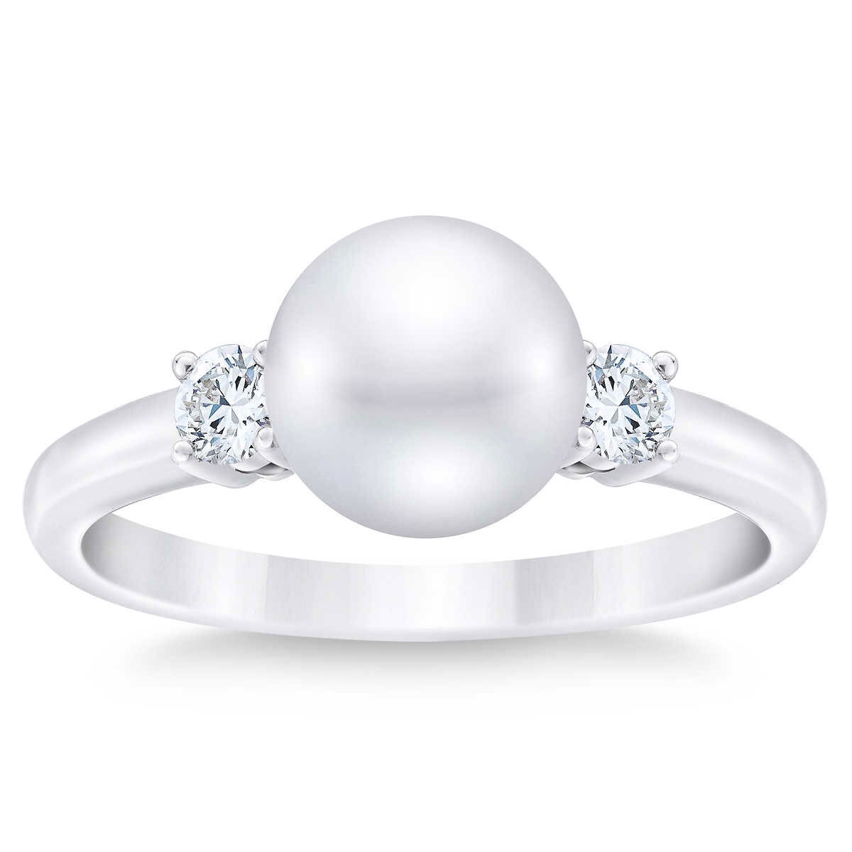 8 8.5mm Freshwater White Pearl 0.21ctw Diamond Ring 14