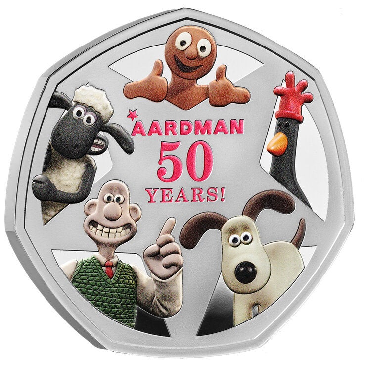 50 Years of Aardman 2026 UK 50p Silver Proof Colour Coin 50 Years of Aardman 2026 UK 50p Silver Proof Colour Coin